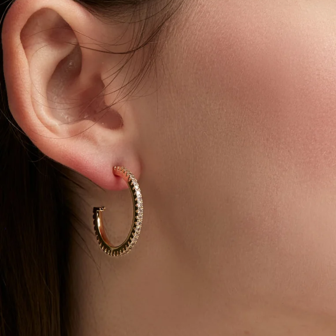 Small Pavé Hoop Earring in Gold