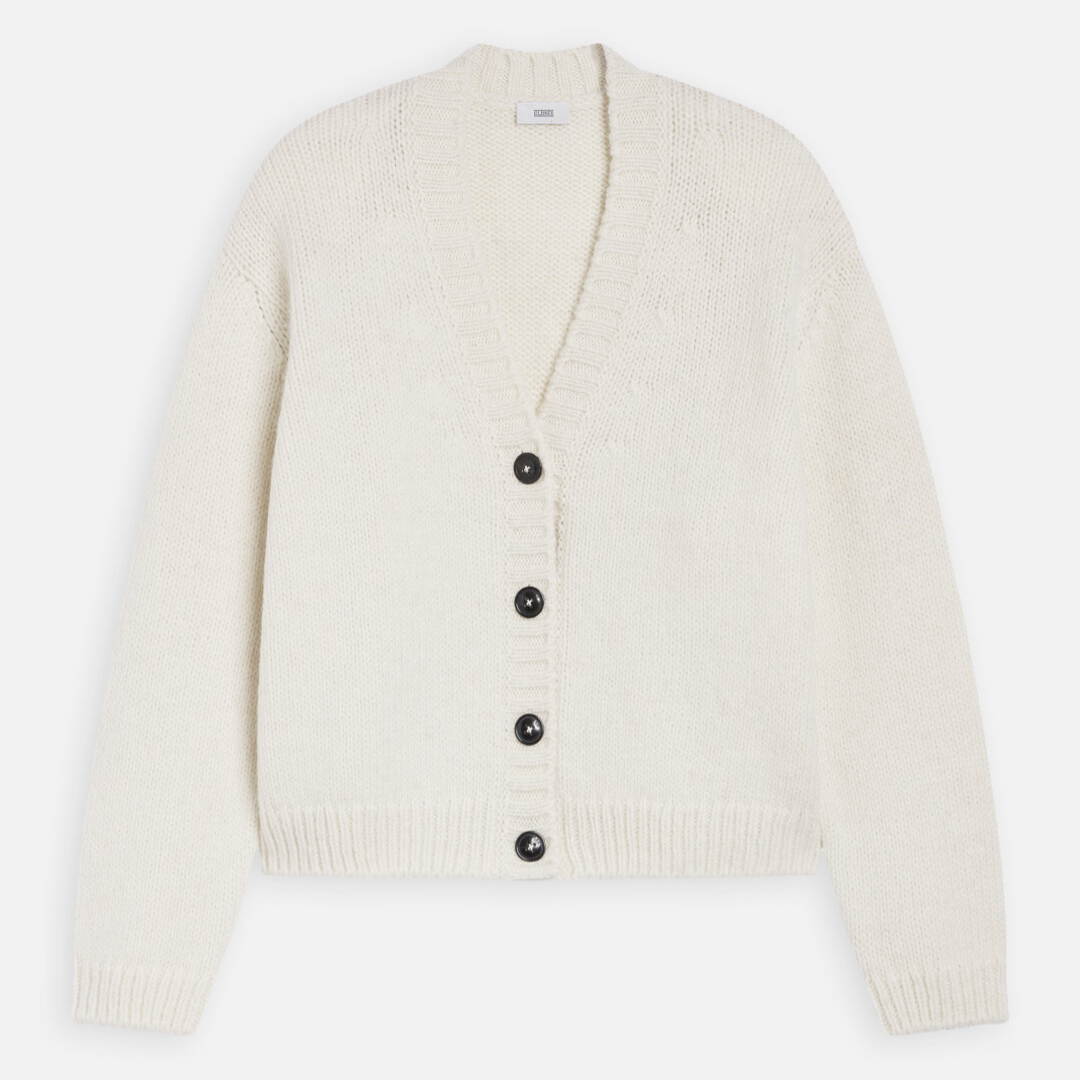 Alpaca Mix Boxy Cardigan in Ivory