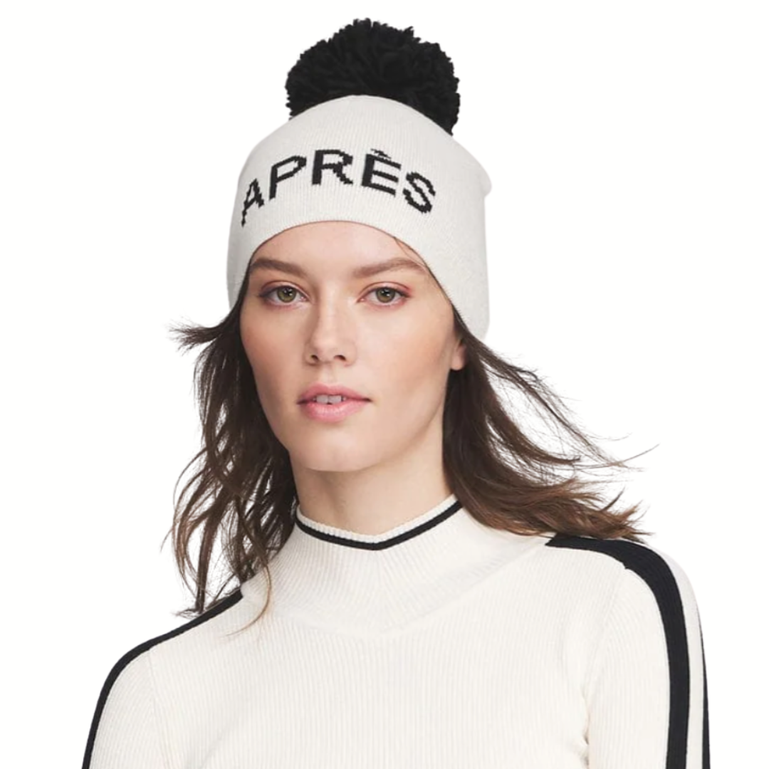 NEW ALP N ROCK women\'s après beanie in ivory Red and White Apres Ski Knit Pom Beanie, Chic for Women  main image 4