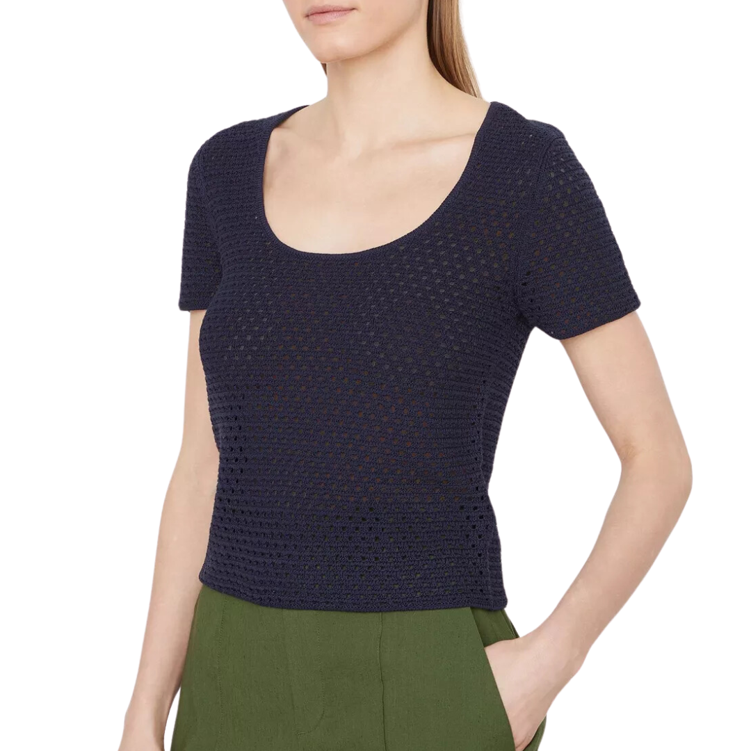 Textured Scoop Neck Top in Navy