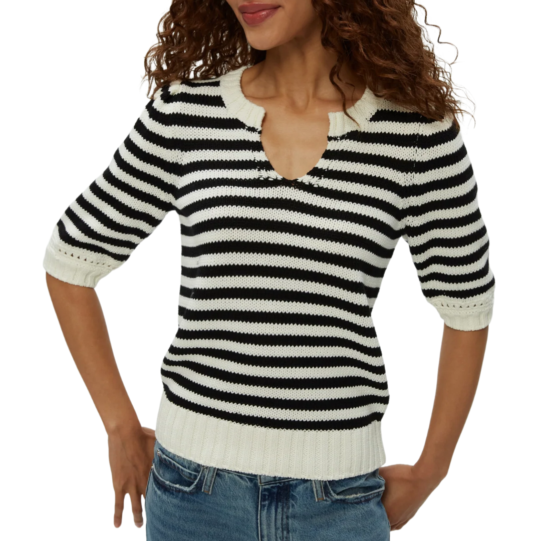 Rosanna Striped Puff Sleeve Sweater in Black
