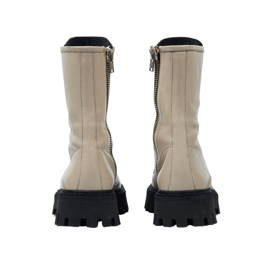 Kosmic Lace-Up Leather Boots in Beige
