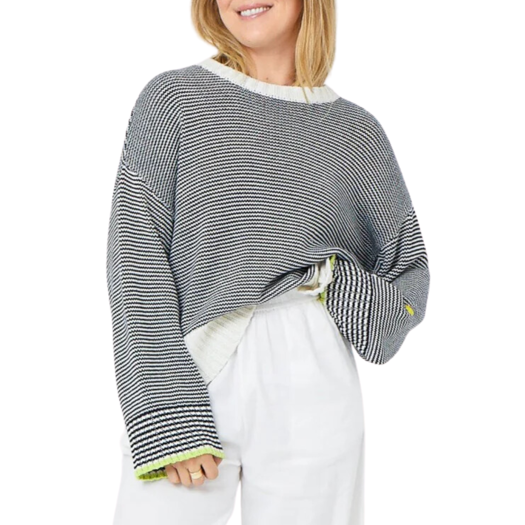 Summer Stripe Sweater in White/Indigo