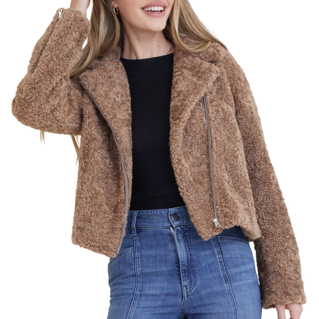 Felton Teddy Moto Jacket in Maplewood