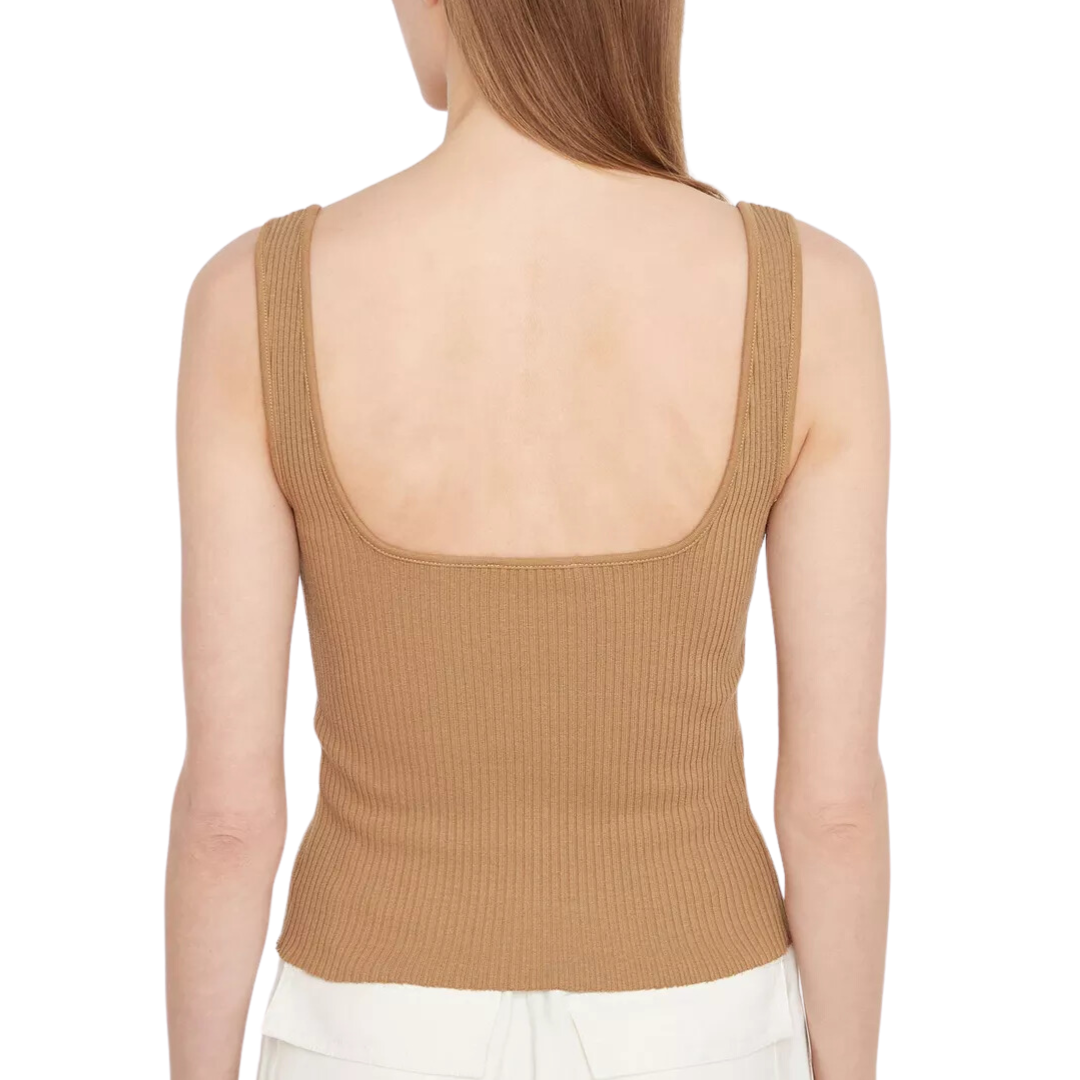 Ribbed Square-Neck Tank in Tobacco