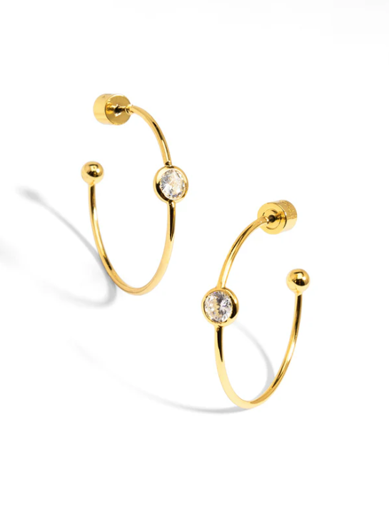 Single Crystal Hoop Gold Earring