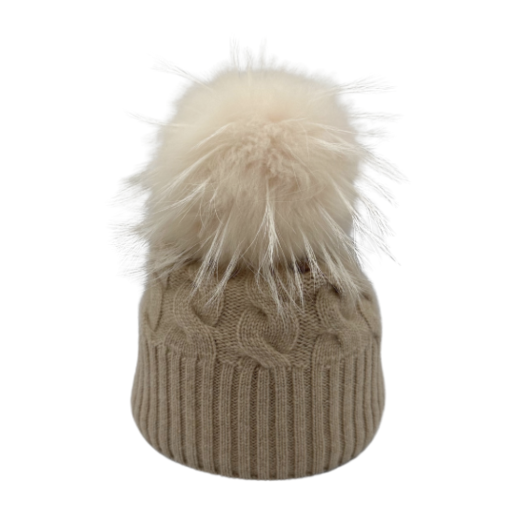 Angora/Cashmere Pom Hat in Beige