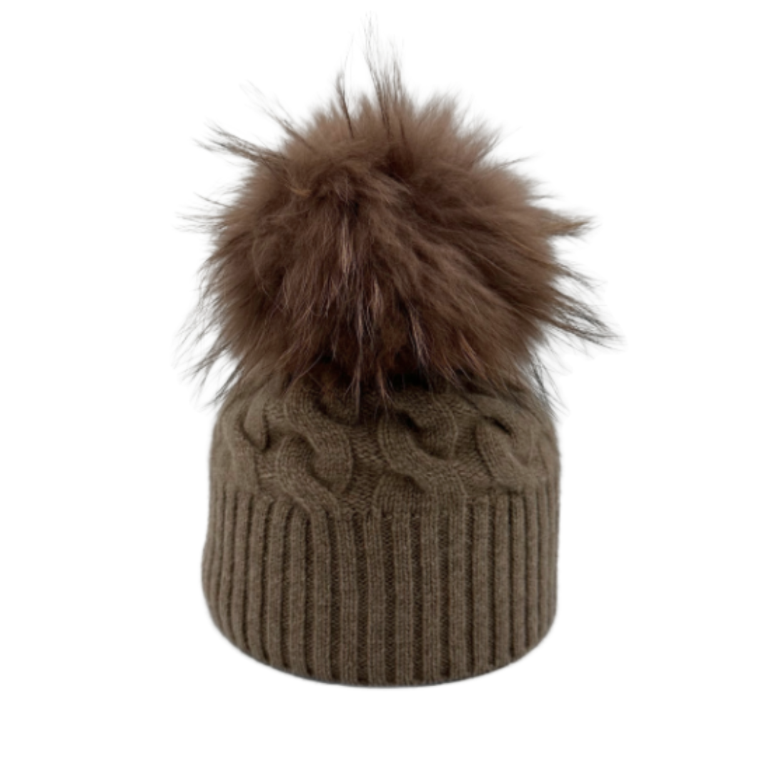 Angora/Cashmere Pom Hat in Brown
