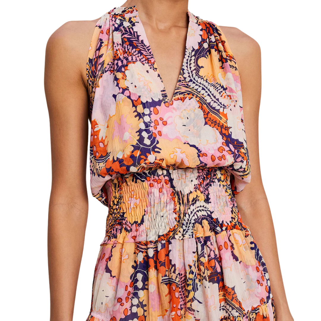 Courtney Silk Mini Dress in Midnight/Rose Multi