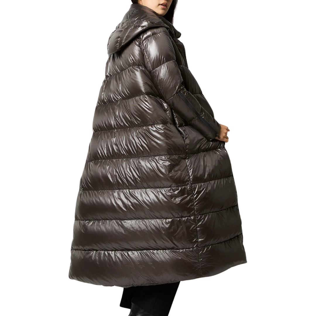 Shiny Nylon Long Coat in Charcoal
