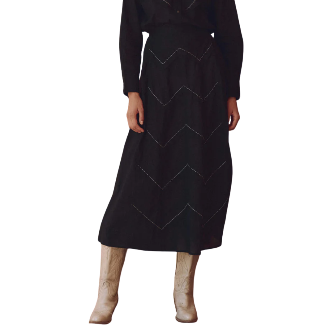 The Beaded Chevron Skirt in Black