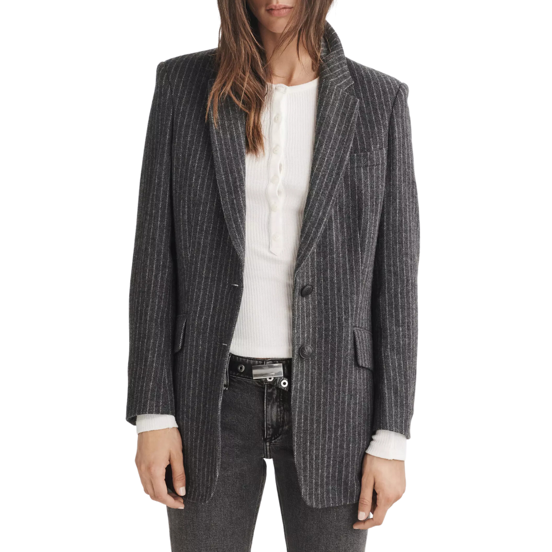 Charles Italian Wool Blazer in Grey Stripe