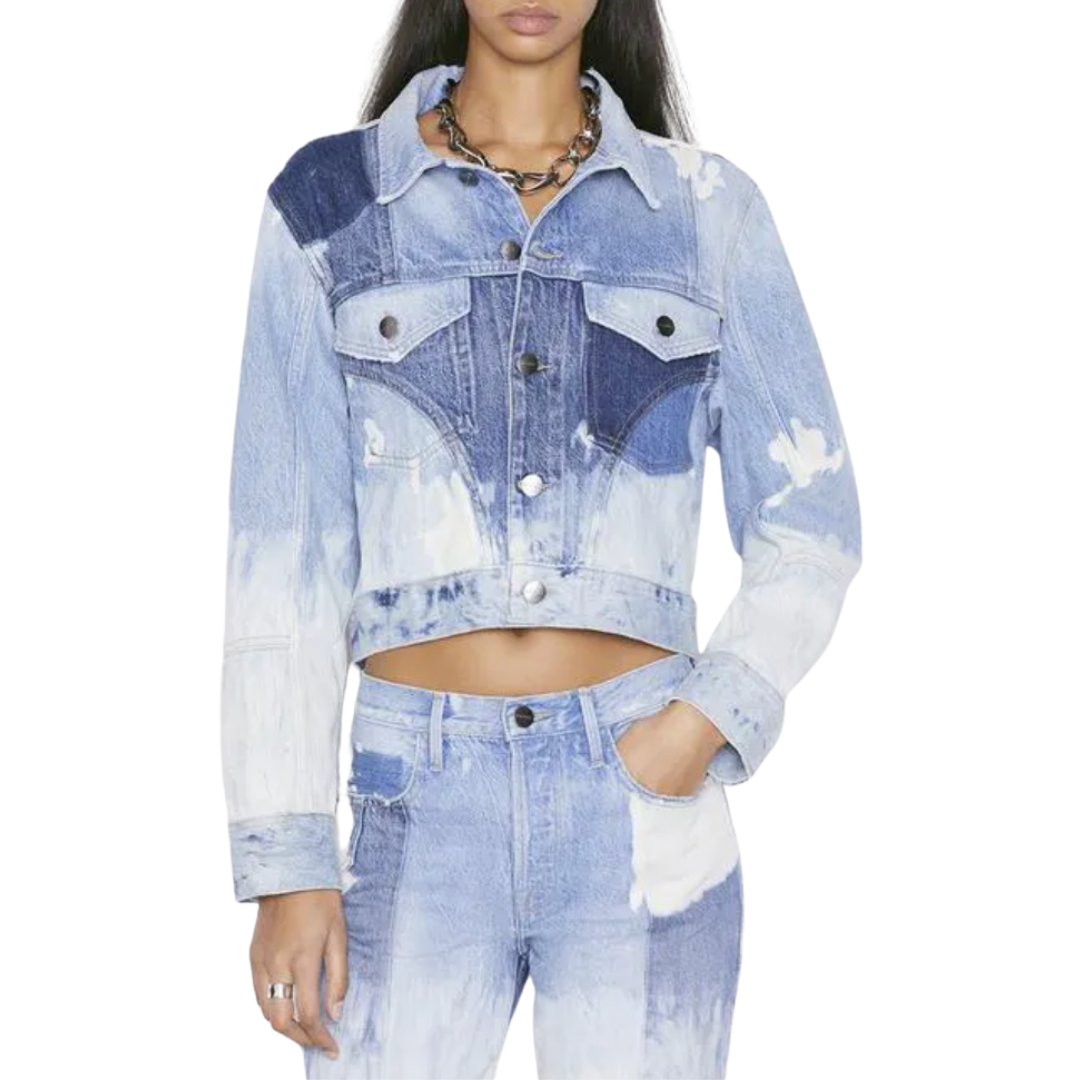FRAME Cropped Fresco Denim Jacket - Front View