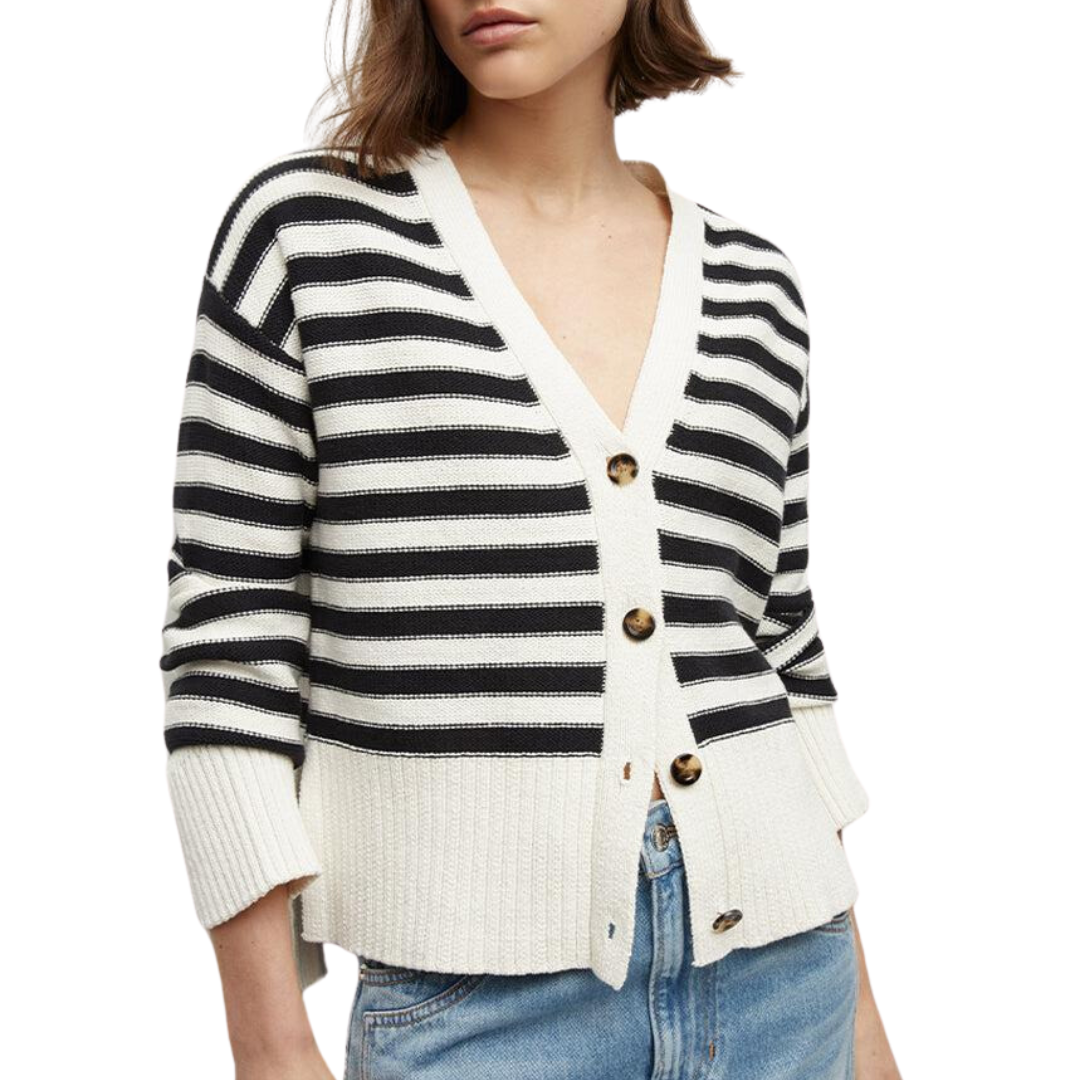 Saylor Cotton Cardigan in Off White/Black