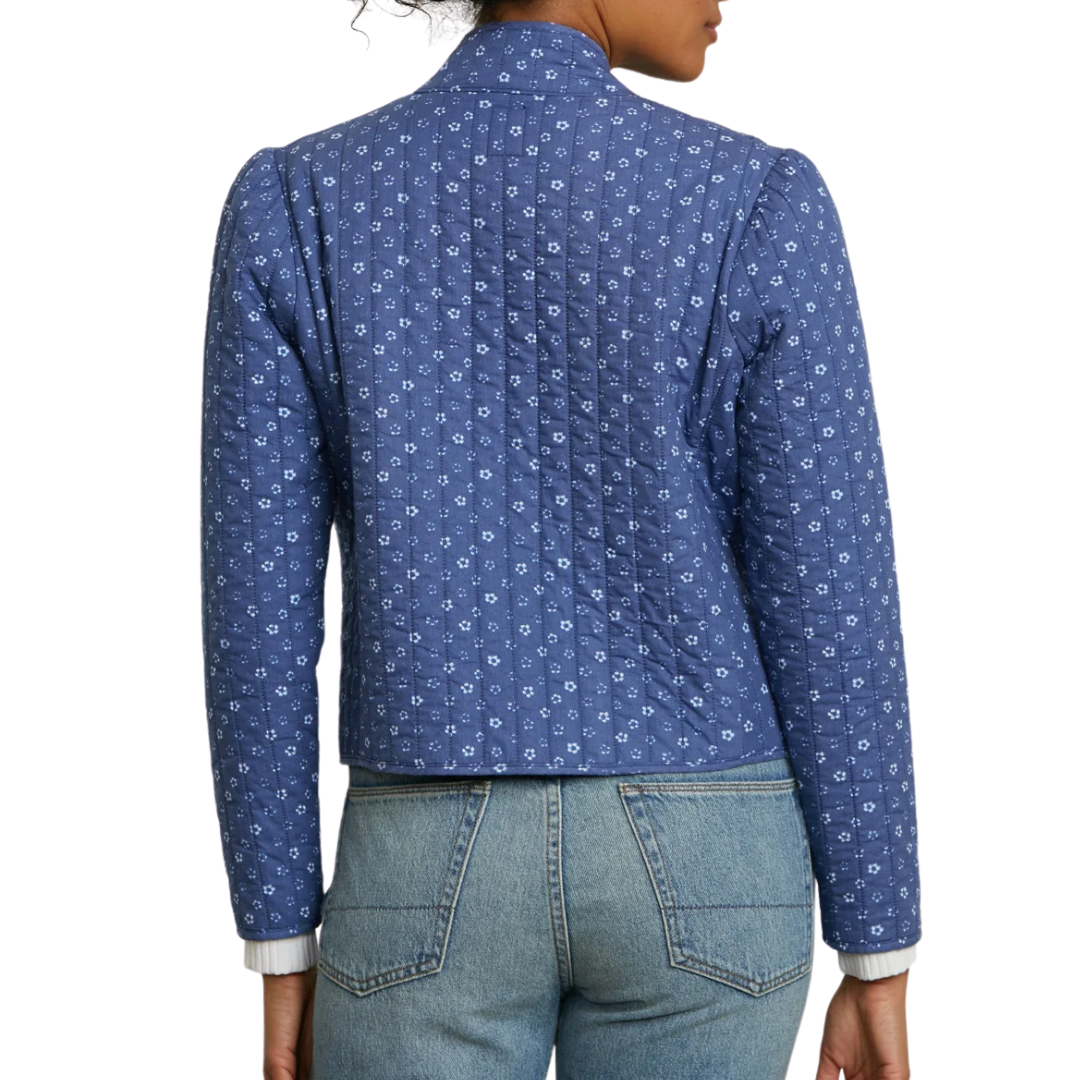 Daisy Crop Quilted Jacket in Indigo Flower