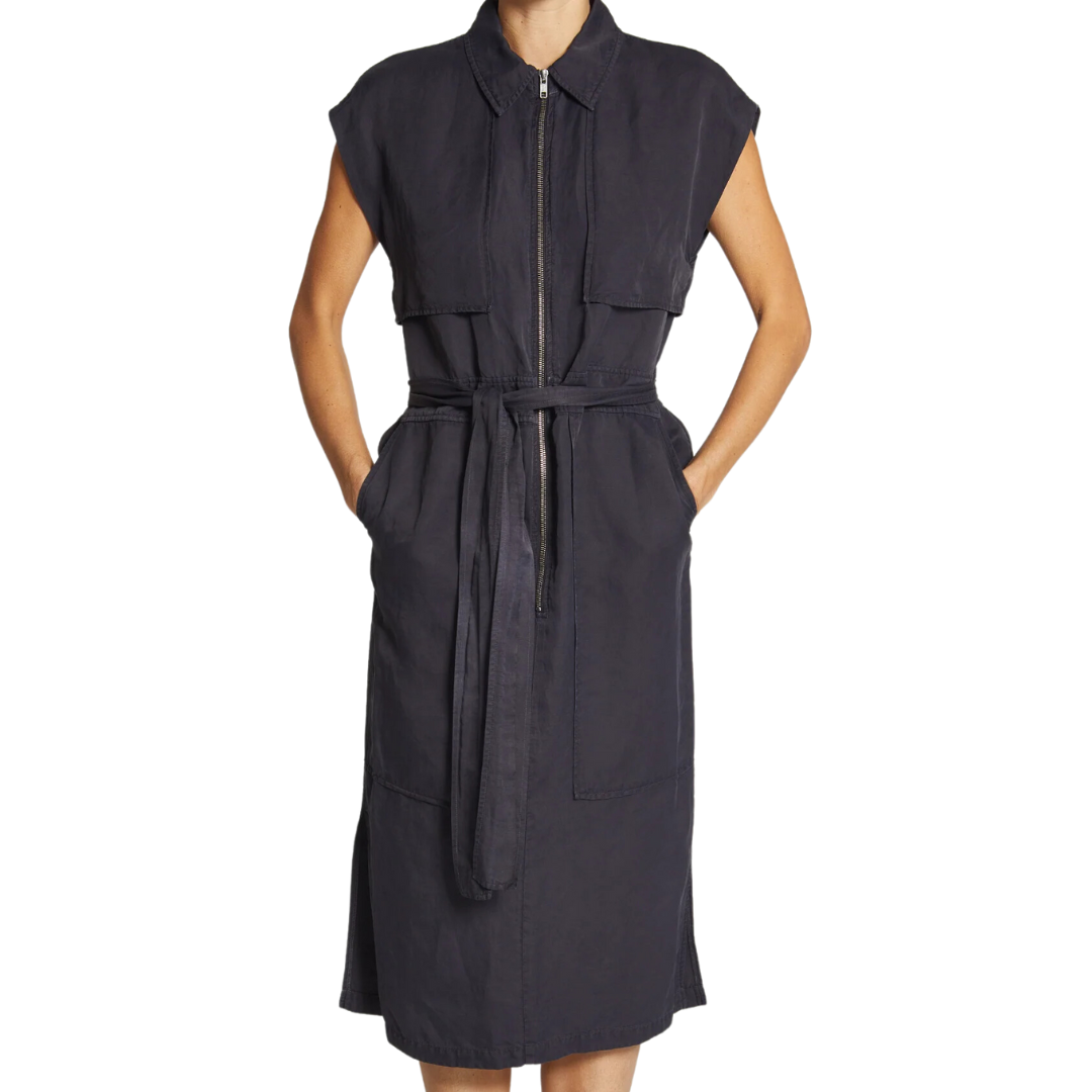 Saint Art New York Fran Short Sleeve Cargo Dress in Licorice Black