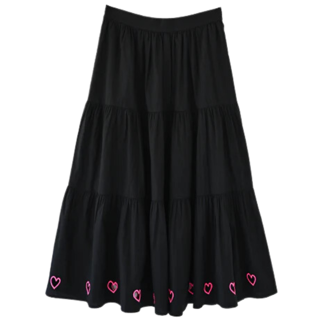 Gabrielle Maxi Skirt Hearts in Black