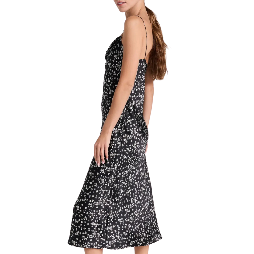 Enora Silk Short Dress in Black/Ivory Floral