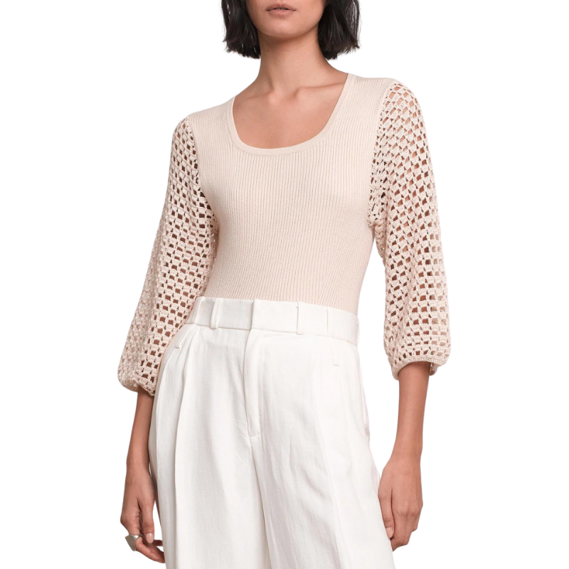 Pietra Crochet Sleeve Top in Ivory
