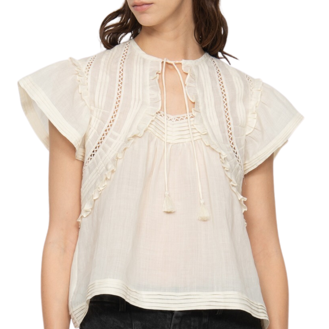 Renata Flutter Sleeve Top in Cream