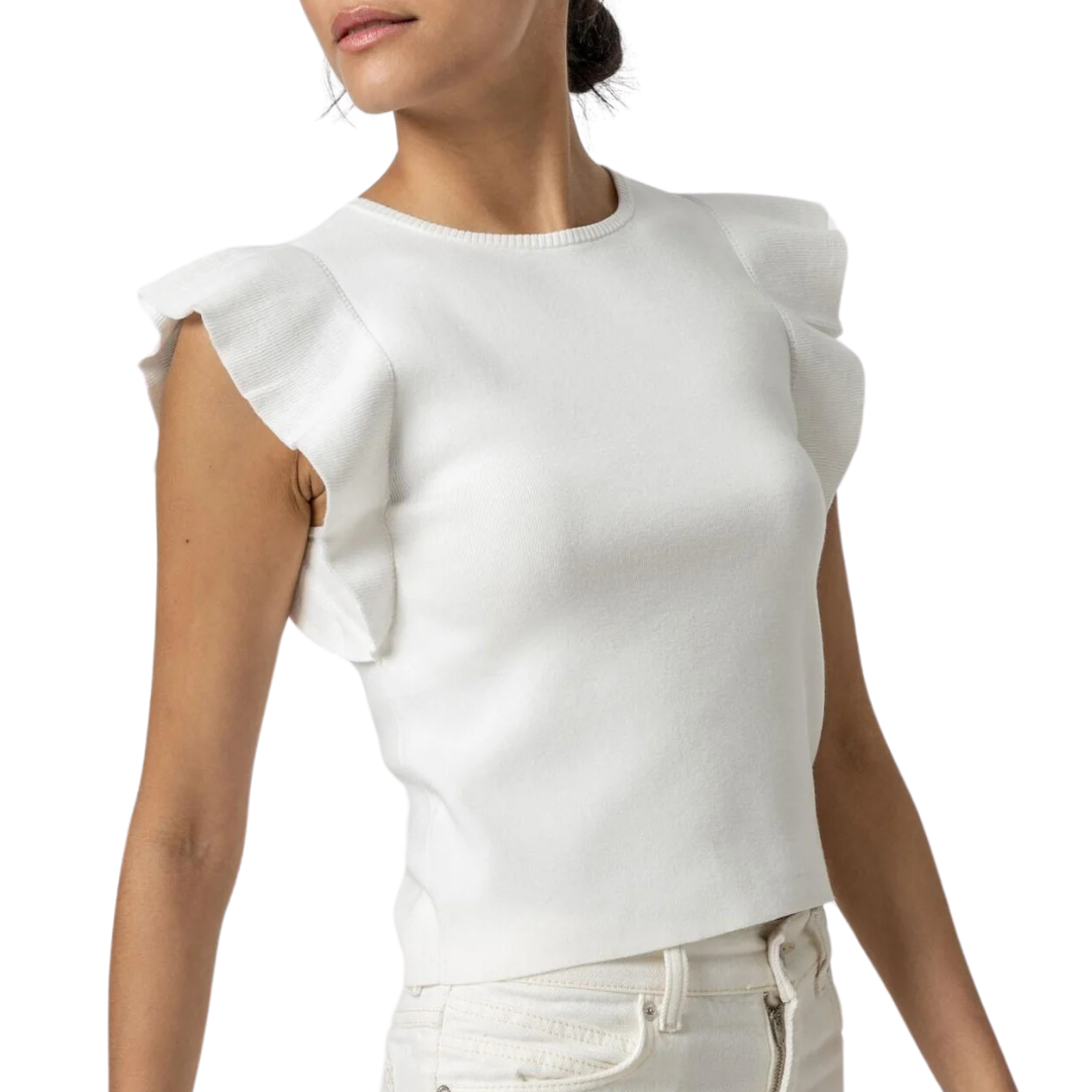 Flutter Sleeve Shell Sweater in White