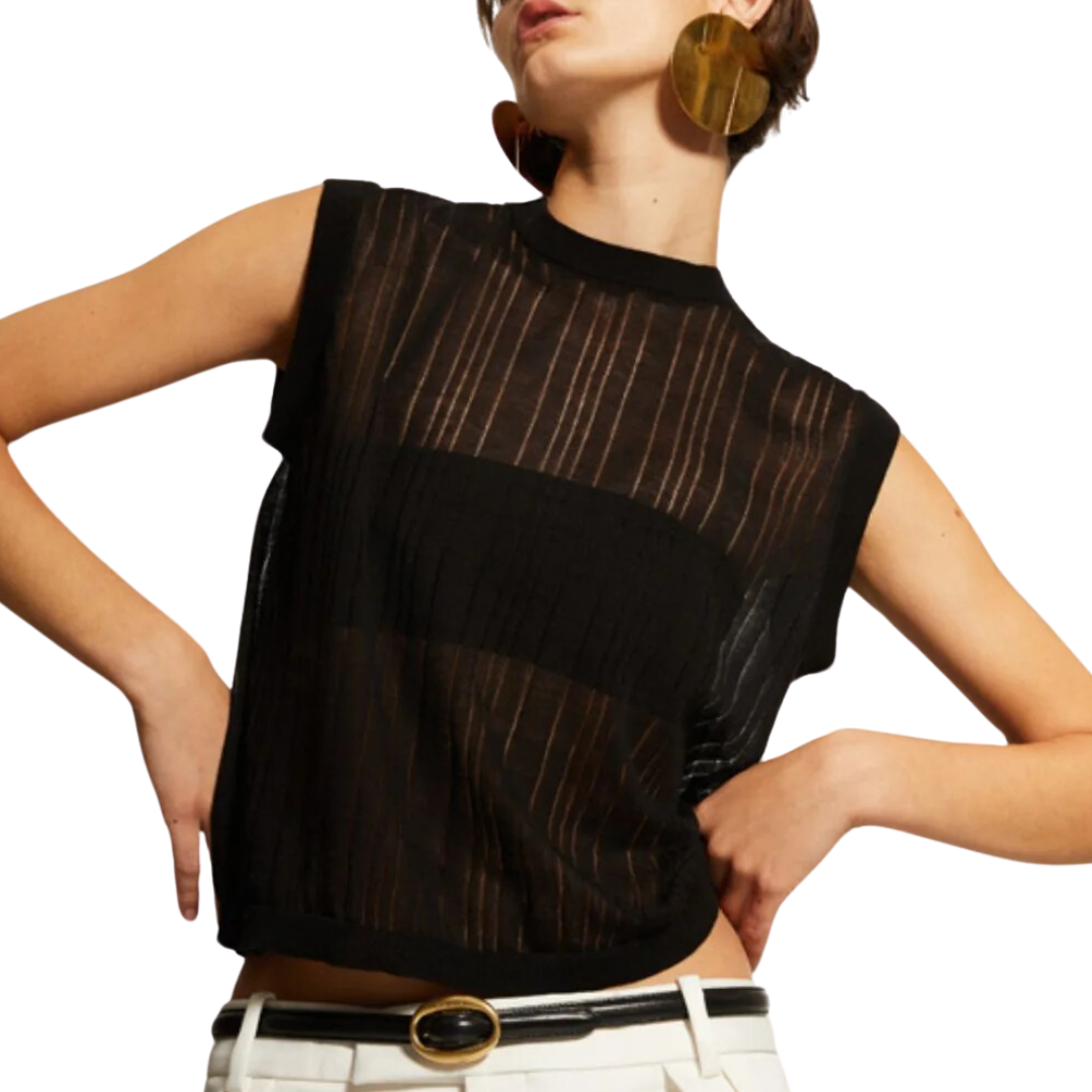 Variegated Rib Muscle Tee in Black