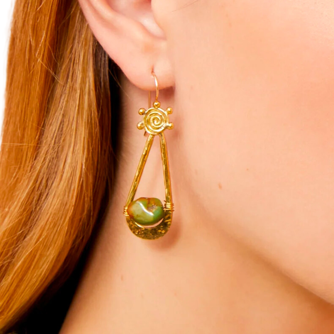 Spiral Drop Stone Earring in Green Turquoise
