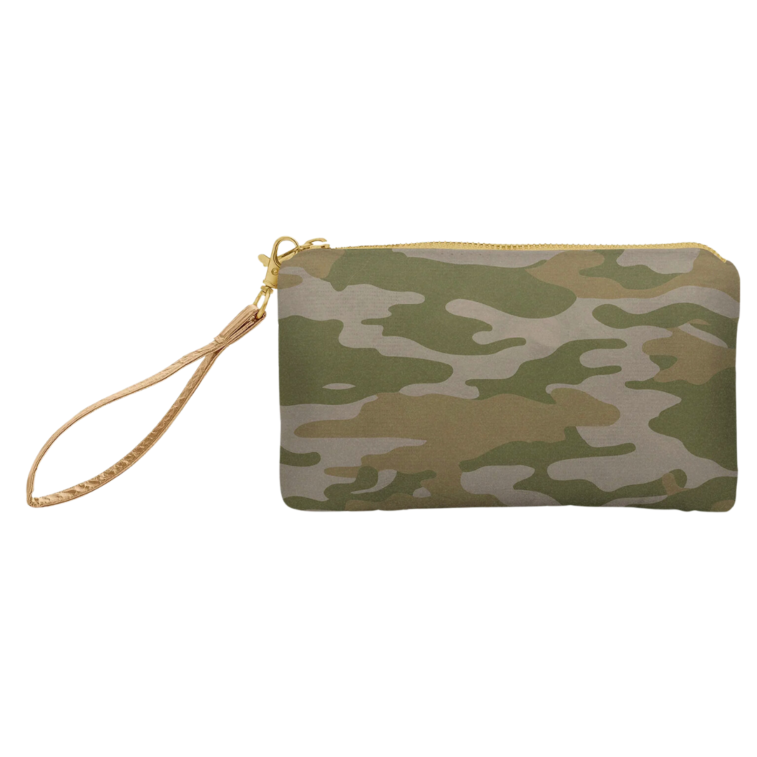 Zip Wristlet in Shimmer Army Green Camo