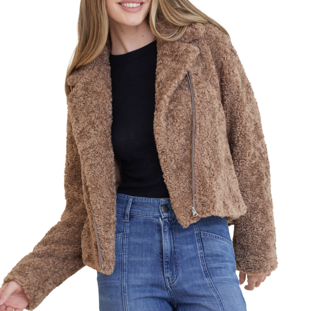 Felton Teddy Moto Jacket in Maplewood