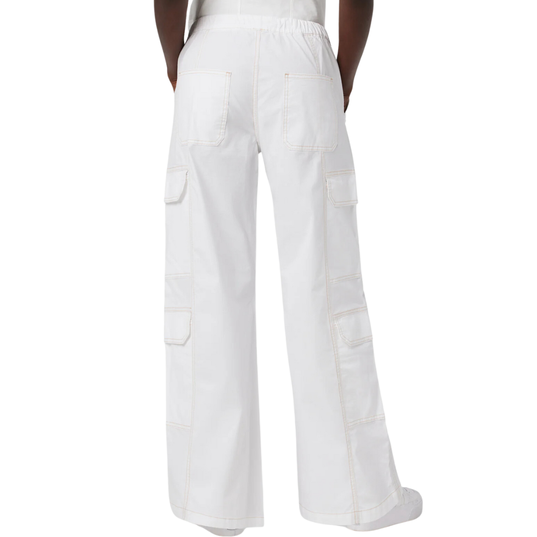 Drawstring Parachute Wide Leg Cargo Pant in White