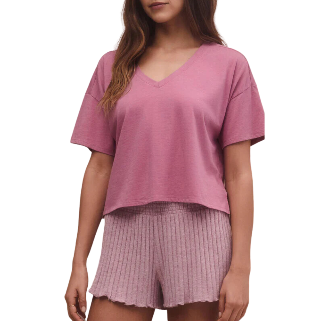 Keep It Chill V-Neck Tee in Violet Heather