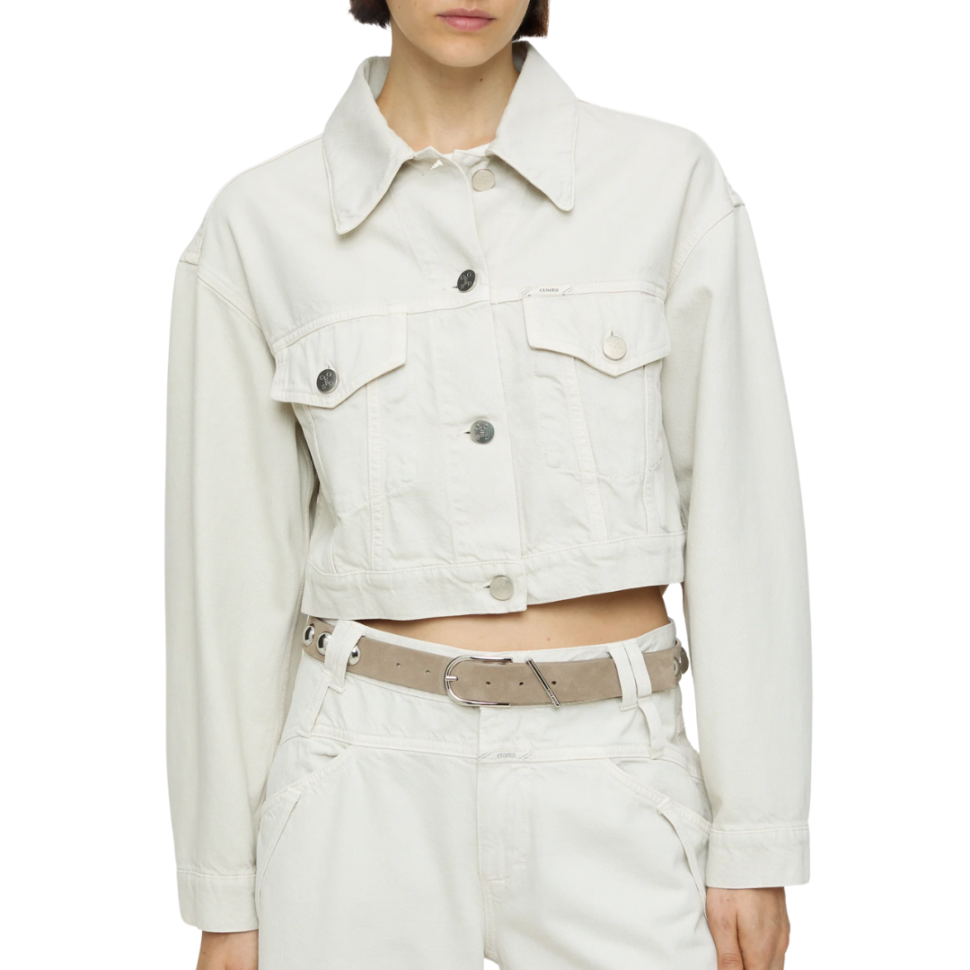 Short Denim Jacket in Stone Beige