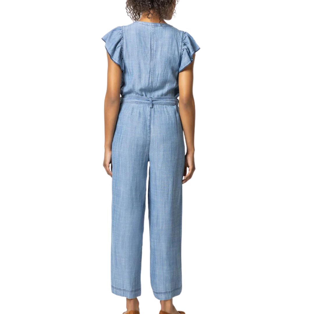 Flutter Sleeve Jumpsuit in Washed Chambray