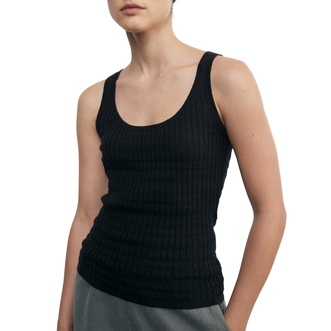 Linen Cotton Sweater Tank in Black