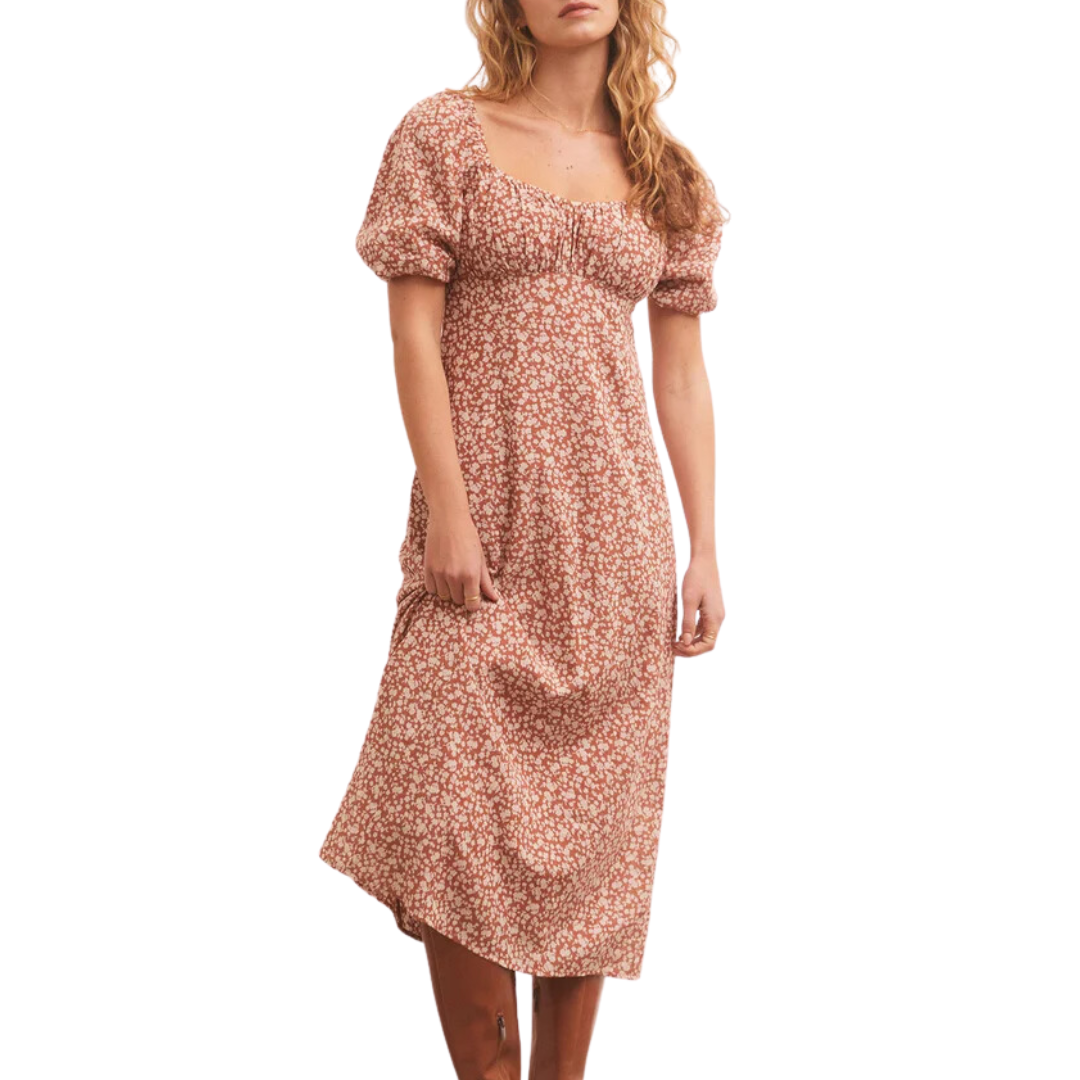 Kiera Floral Midi Dress in Penny
