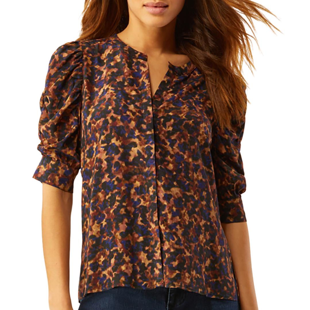 Blanchett Puff Sleeve Blouse in Tortoise Print