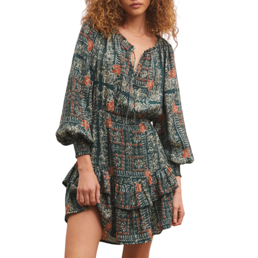 Jo Printed Mini Dress in Calypso Green