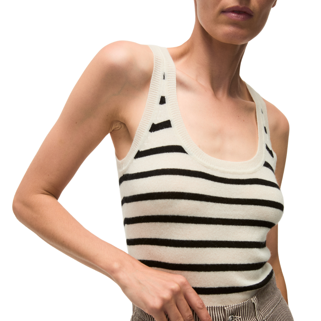 Birke Cashmere Tank in Ivory/Black