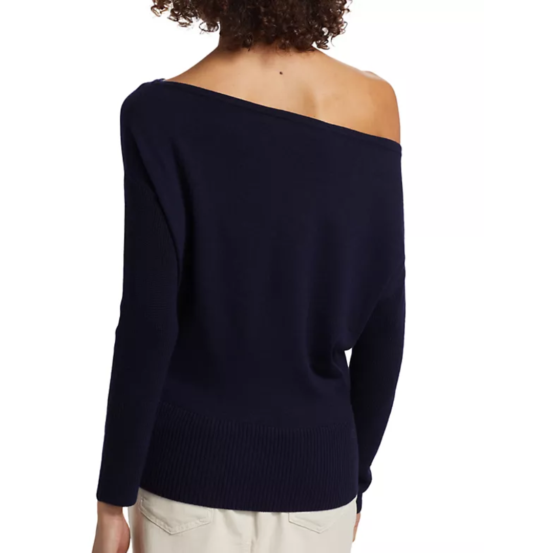 Chance Wool Off-The-Shoulder Sweater in Navy