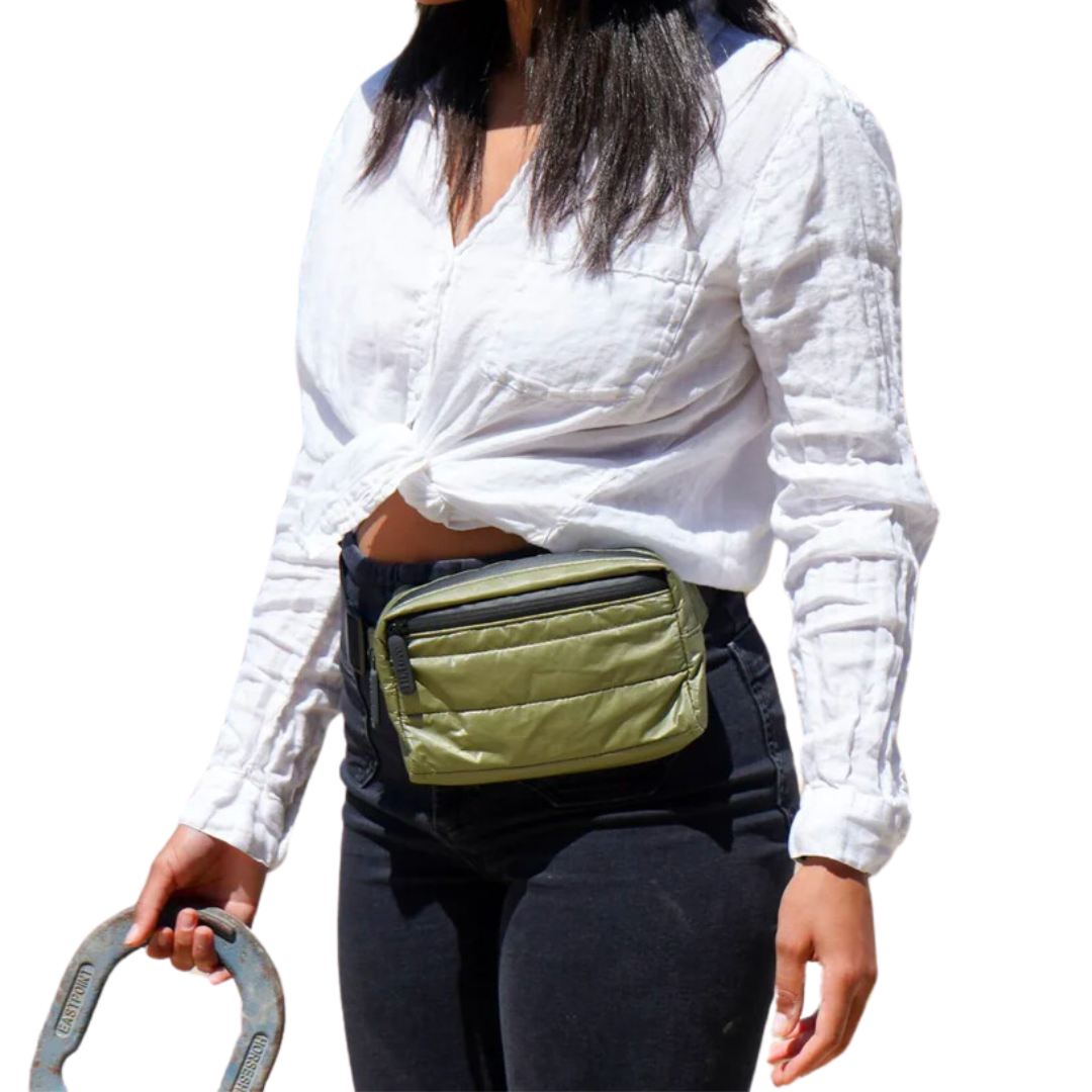 Puffer Fanny Pack in Shimmer Army Green