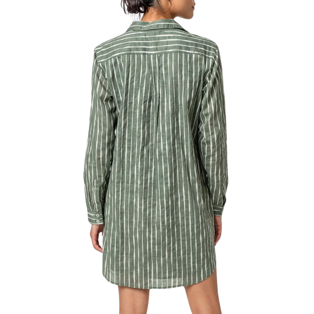 Long Sleeve Shirt Dress in Artichoke