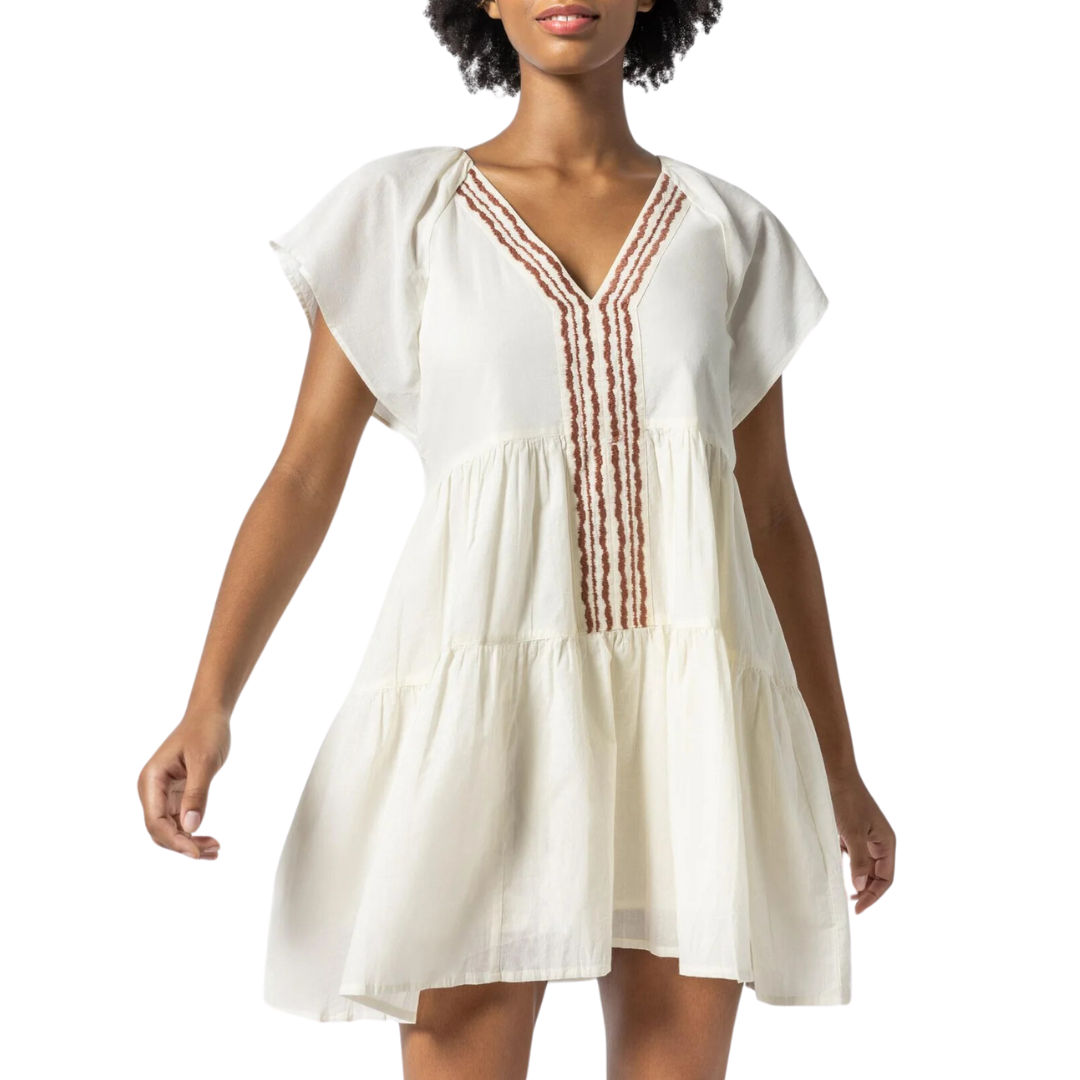 Flutter Sleeve Tiered Dress in Ecru