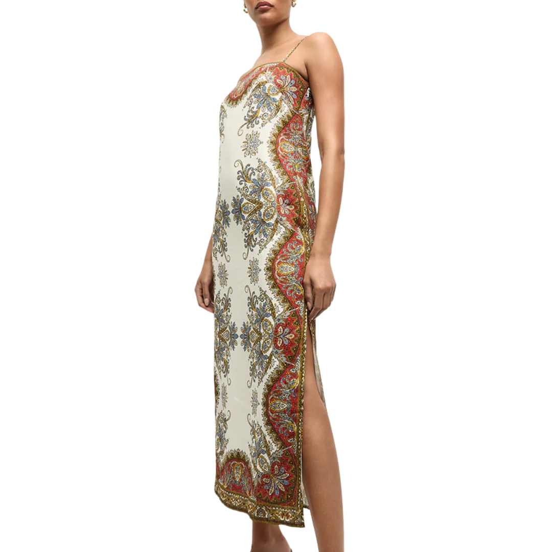 Petra Linen Dress in Dove/Red Multi