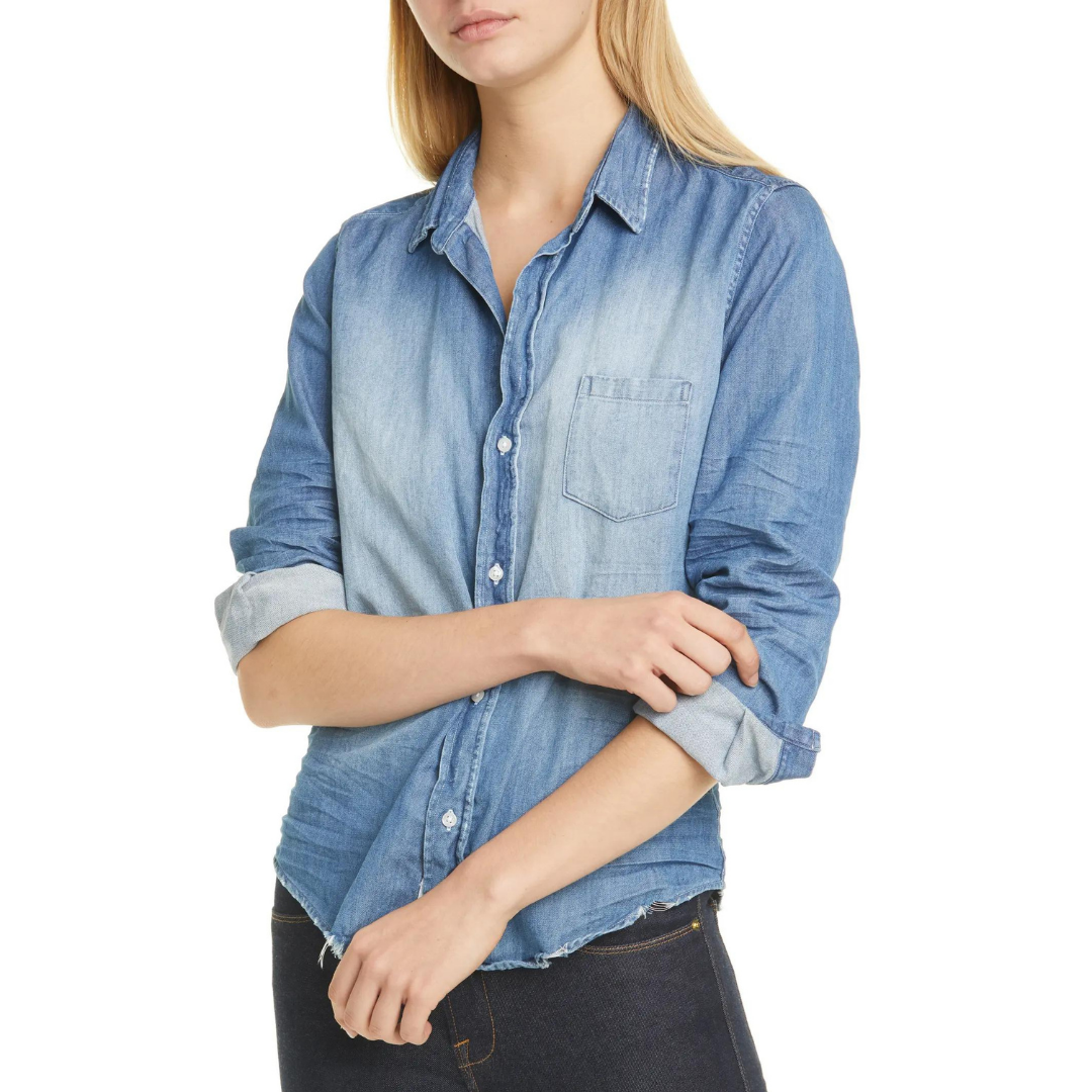Barry Buttondown in Distressed Denim