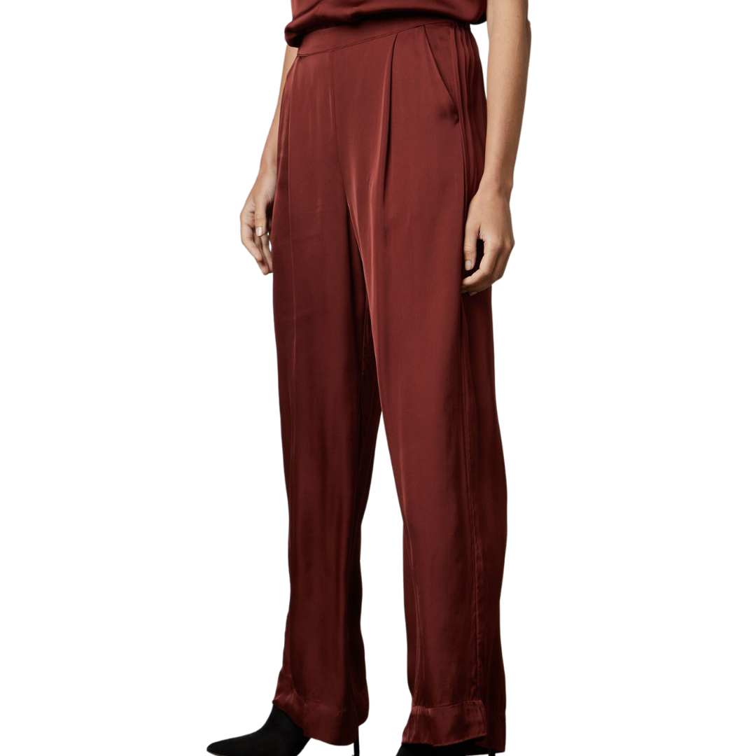 Livi Satin Wide Leg Pant in Ruby