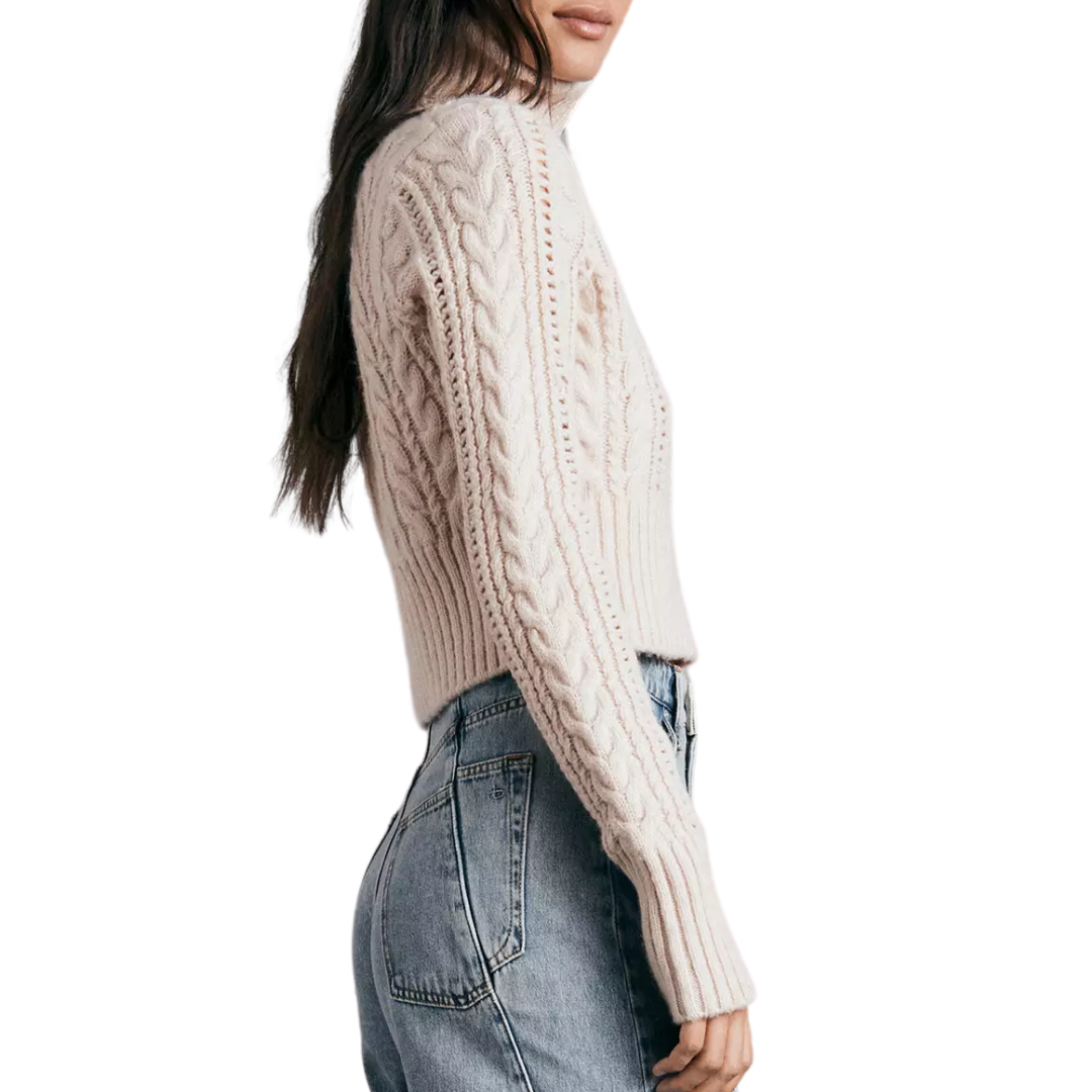 Elizabeth Wool Cable Turtleneck in Ivory