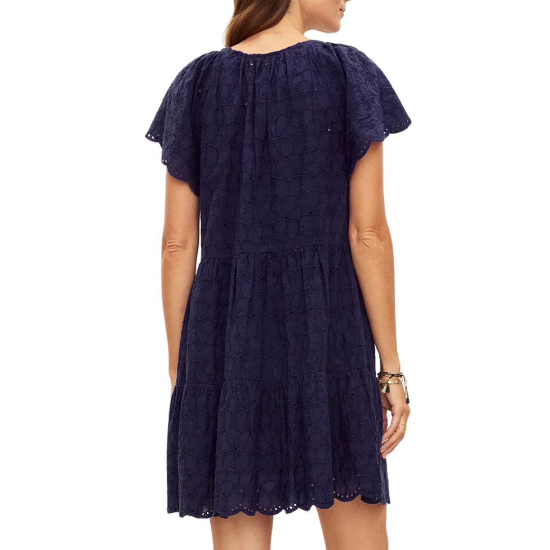 Wynette Embroidered Cotton Dress in Navy