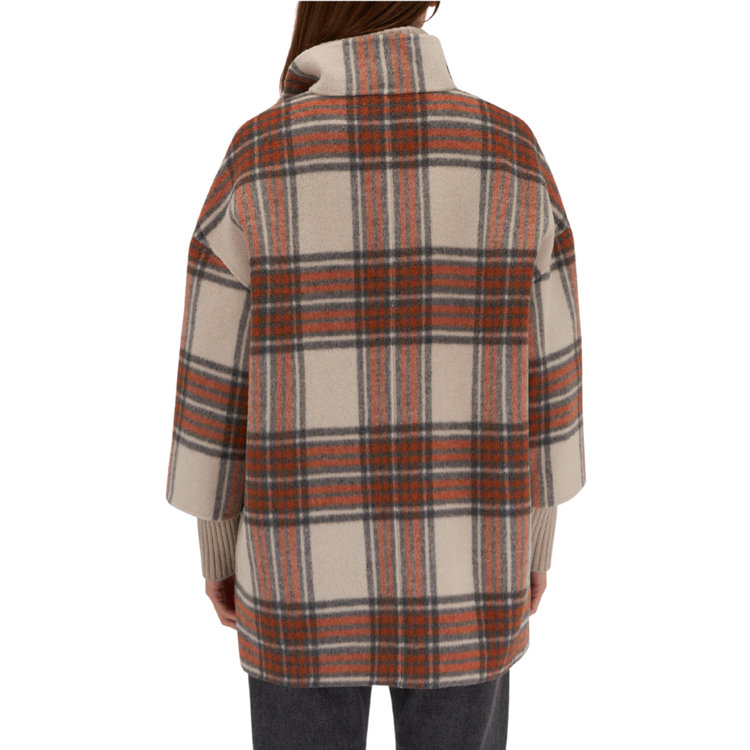 Plaid Knit Insert Coat in Multi
