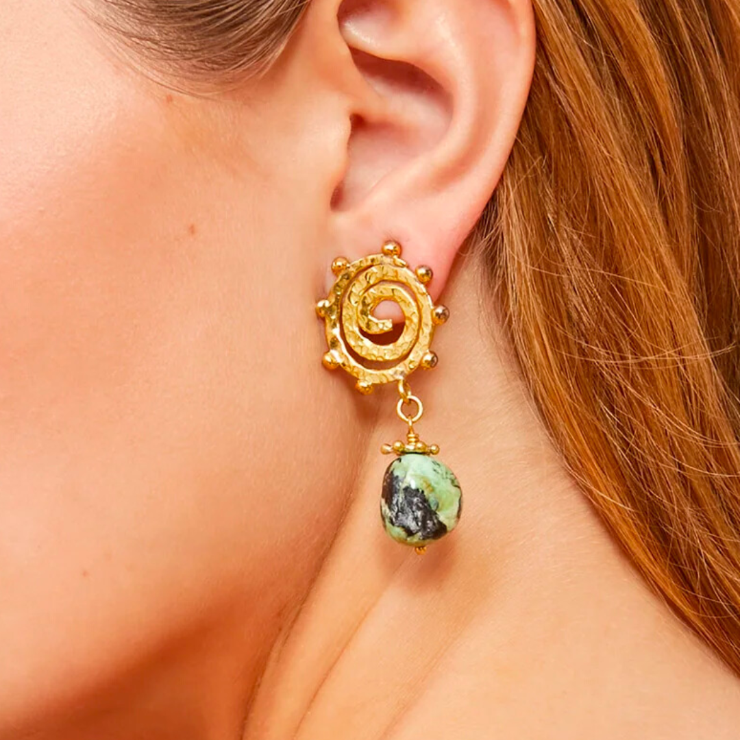 Mini Spiral Stone Earring in Green Turquoise