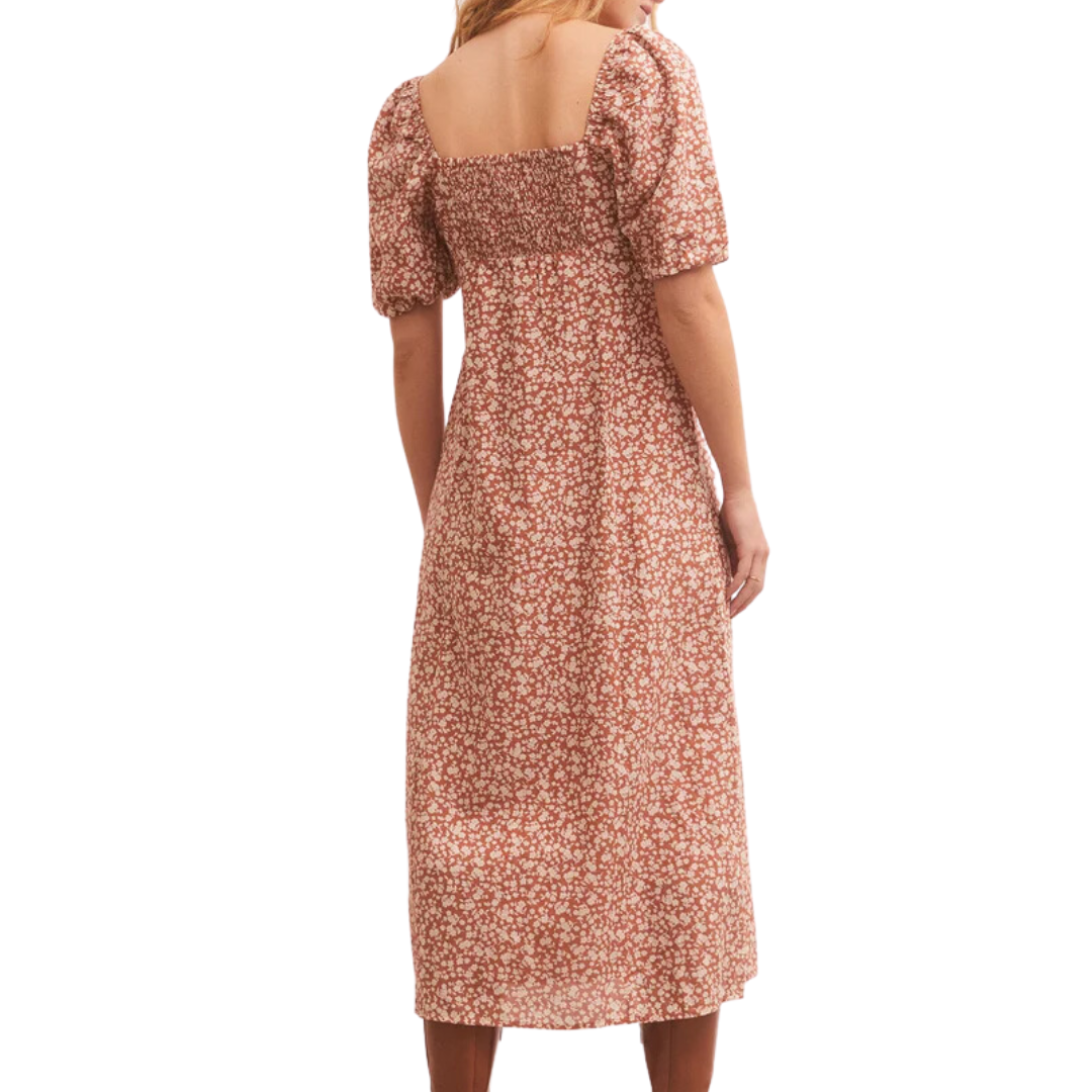Kiera Floral Midi Dress in Penny